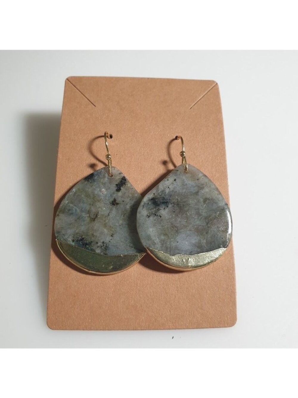 Labradorite Gold Tone Teardrop Earrings Stone Magic Jewelry Accessory Gift